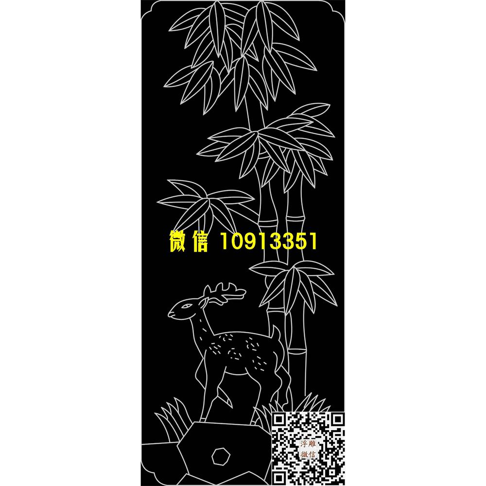 精雕图10竹子鹿栏板精雕图线雕图线条图单线铣底图_电脑雕刻plt文泰矢量图精雕图浮雕图